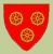 Coat of arms designed for Katherine Swynford- three gold wheels-roet means wheel-on a red background..jpg